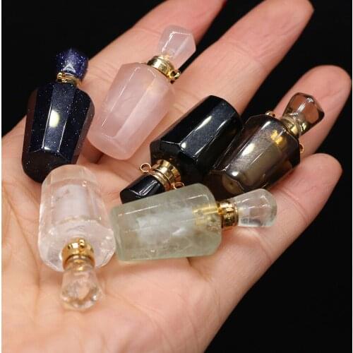 Trendy Natural Stone Perfume Bottle Pendant Rose Quartzs Charms for Women Jewelry Making DIY Necklace Accessories Exquisite Gift