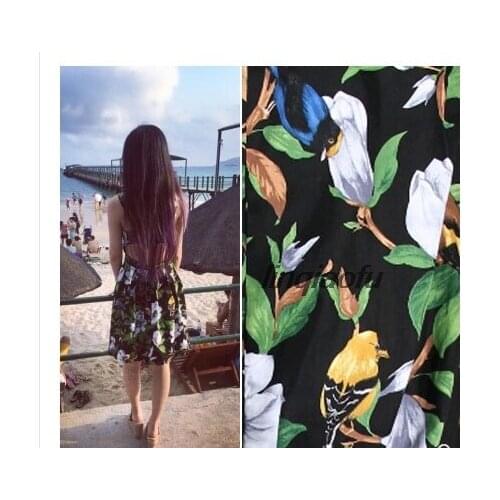 Vintage European and American style handmade DIY fabric fabric Peony bird cotton printed satin fabric Half price