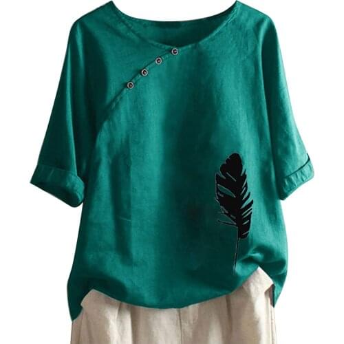 40# Feath Print Loose Blouse Shirt Women Plus Size Short Sleeve Harajuku Pullover Tops Loose Casual Blusas Mujer De Moda 2021