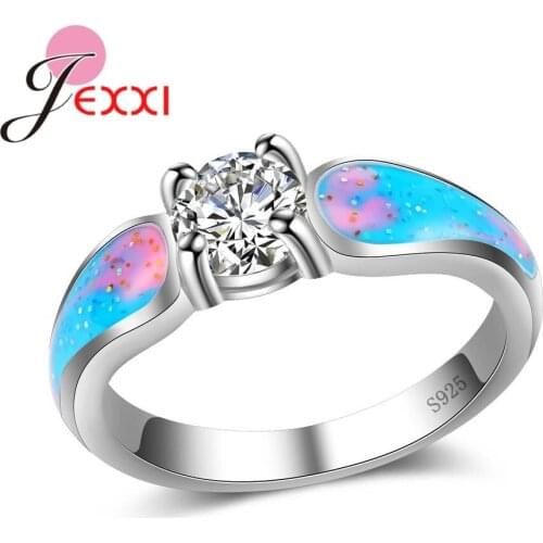 Delicate Women Rainbow Color Opal Stones 925 Sterling Silver Bridal Women Wedding Cubic Zircon Rings Anillos Mujer Wholesale