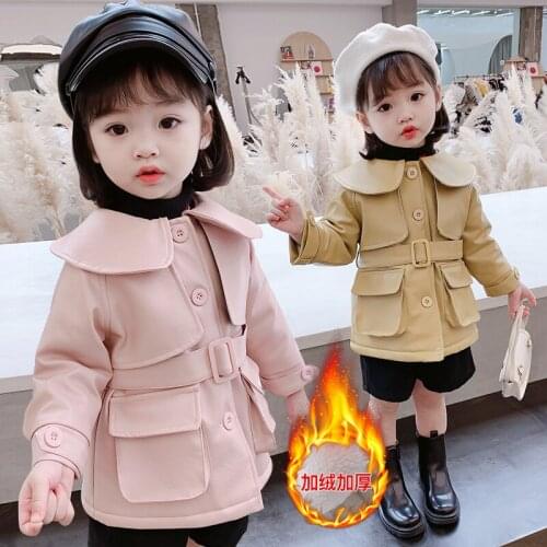 Baby girls' winter jacket Short plush lining thick leather jacket 1-7 year Doll collar baby girl winter jacket winter clothes