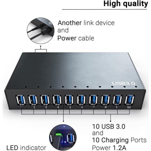 10 ports connection and use with usb hub 3.0 powered charging such as digital cameras, external hard drives, flash drives