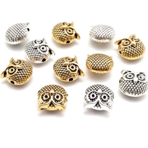 10pcs 7x3mm Gold Owl Metal Beads Zinc Alloy Beads Loose Spacer Beads For Bracelet DIY Jewelry Findings Supplies