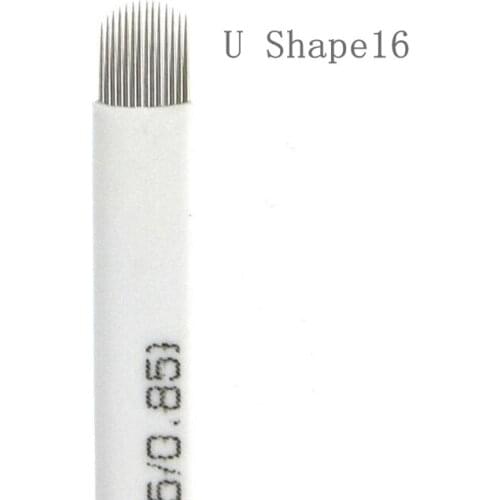 100 pcs 16 pin U Microblading Needles 16 pins Tattoo Needles Curved for Mermanent makeup Eyebrow Pen Machine White