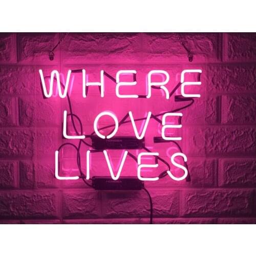 14"x10" Where Love Lives Pink Acrylic Neon Light Lamp Sign Beer Bar Handmade Real Glass Decorate Home Wall Room Windows Tube