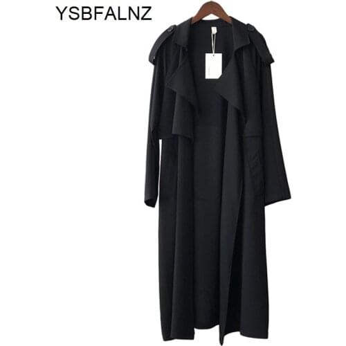 2021 Spring Womens Belt Long Trench Coat Korean Clothes Retro British Style Loose Lapel Windbreaker Jaqueta Casacos Femininos