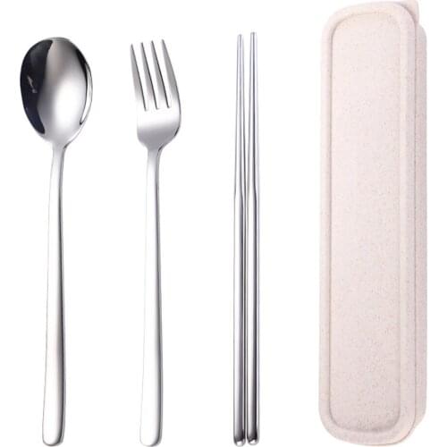 3 Pcs Portable 304 Stainless Steel Chopsticks Fork and Spoon Set with Storage Box Tableware Cutlery Set Kitchen Accessories