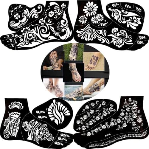 4pcs Random Airbrush Tattoo Stencils For Women Men Foot Body Drawing Template India Henna Tattoo Stencil For Paiting Glitter