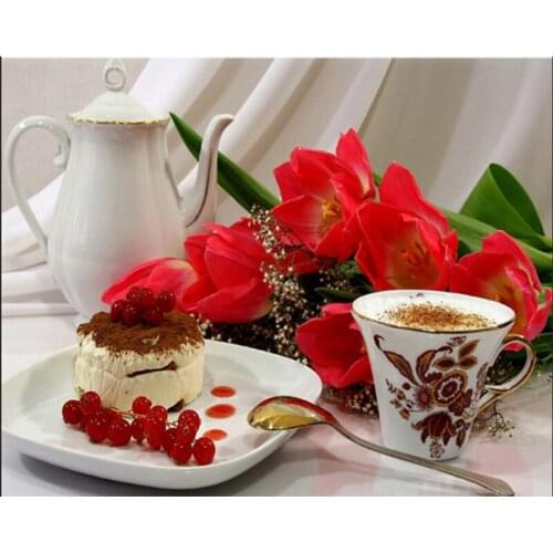 Diamond Cafe Cake Flower 5d Diamond Embroidery Handmade Mosaic Kitchen Wall Sticker