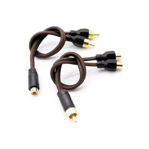 Pure Copper Audio Cable Signal Line RCA Two Male to One Female and One Male to Two Female Car Audio Modification Wire dark brown