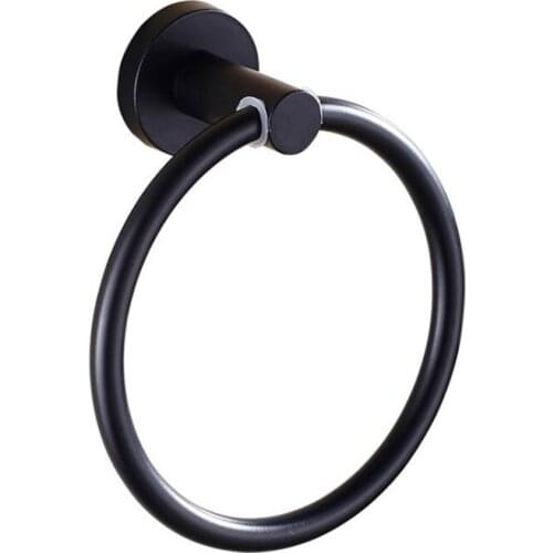 1pc Stainless Steel Black Towel Holder Towel Ring Round Wall Mounted Towel Rack Towel Shelf Bathroom Accessories