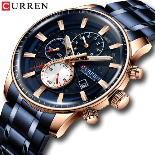 CURREN New Fashion Mens Watches Top Brand Luxury Big Dial Military Quartz Watch Waterproof Sport Chronograph Watch Men Relogio