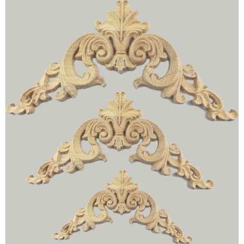 20CM Decorative Wood Appliques Wood Oak Carved Corner Onlay Applique Furniture Unpainted Decorative Figurines Wooden Miniatures