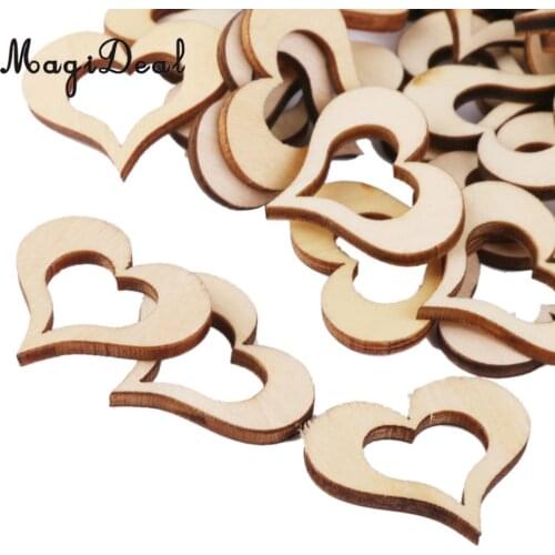 Magideal 10mm~50mm Wooden Heart Blank Hollow Embellishments DIY Crafts Wedding Party Decoration