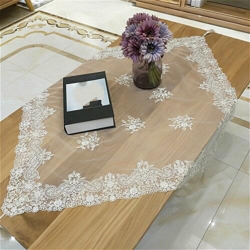 European Idyll Lace Fabric Embroidery Pendant White Transparent Tablecloth Coffee Snack Party Round Table Cover Christmas Tapete