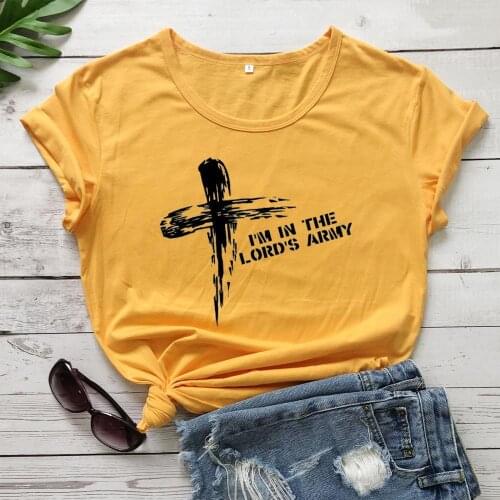 I am in the lords army t shirt cross graphic women unisex funny fashion religion Christian Bible baptism cotton tees tops L594