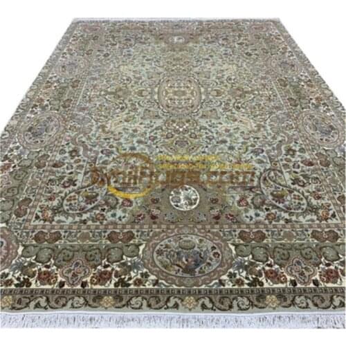 Exquisite Medallion Hand Knotted Turkish Silk Area Rug Persian Blue Carpet