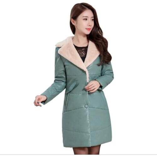 Leather coat womens medium long washed PU leather mother loaded fashion large size warm womens leathers factory direct sales