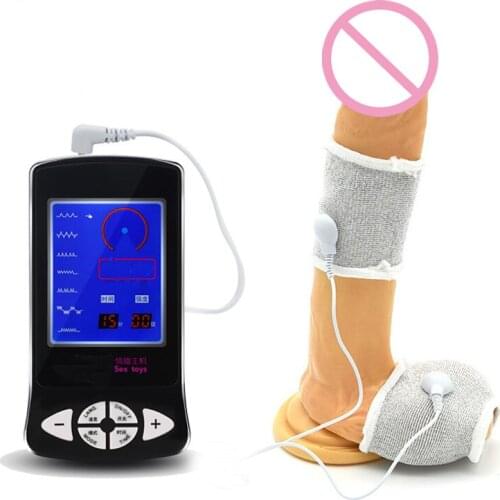 Medical Massager Weaving Testicular Ring Electric Shock Penis Ring Electro Shock Scrotum Pendant Chastity Sex Delay Cock Rings