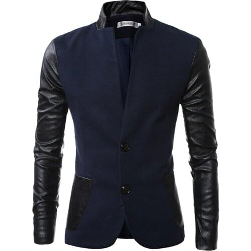 New Sale Autumn Stand Collar Casual Jackets PU Leather Sleeve Jacket Men Bomber Jackets And Coats