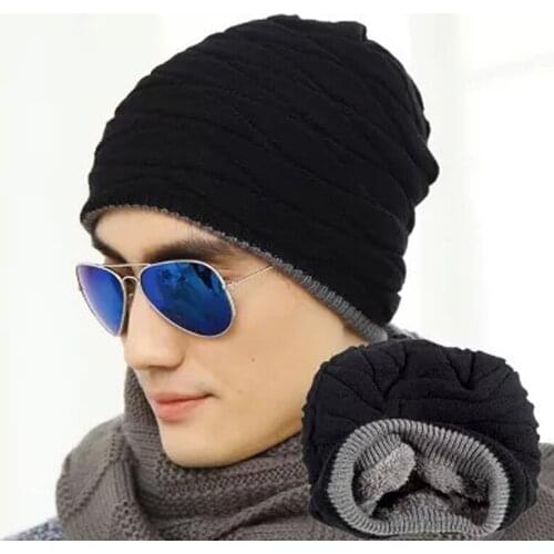 2020 New Men Beanies Winter Warm Hats Male Soft Plus Velvet Earmuffs Beanie Solid Color Hedging Cap