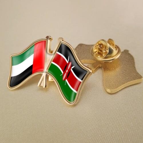 United Arab Emirates and Kenya Crossed Double Friendship Flags Lapel Pins Brooch Badges