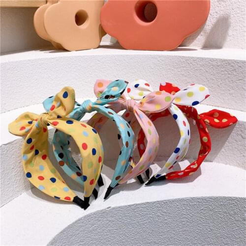 2021 New Baby Cloth Art Rabbit Ears Hair Band Wide-sided Colorful Dots Simple Bow Headband for Children Fashion Hair Accessories