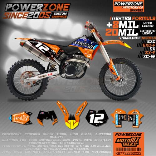 PowerZone Custom Team Graphics Backgrounds Decals 3M Stickers Kit For KTM SX SXF MX EXC XCW Enduro 125cc to 500cc 2007-2011 022