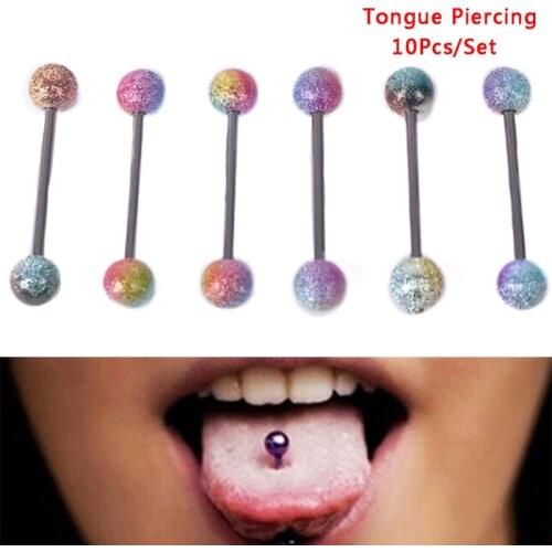 10PCS/lot Surgical Steel Tongue Piercing Colorful Tongue Rings Straight Barbells Piercing Tongue Retainer Body Jewelry