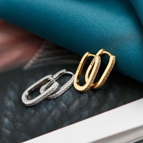 925 Sterling Silver U Shape Geometric Hoop Earrings For Men Women Micro Zircon Simple French Golden Earrings