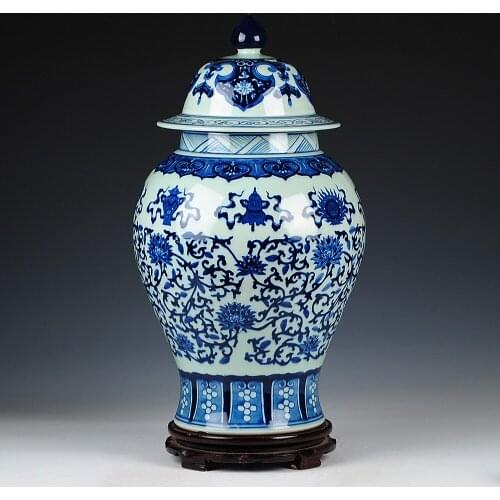 Jingdezhen Blue And White Porcelain Temple jar pot Antique Shelf Classical Living Room Decor porcelain ceramic ginger jar vase