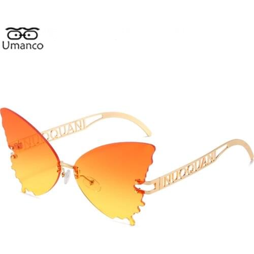 2021 Trendy Oversized Rimeless Sunglasses for Women Butterfly MiLan Metal Frame AC Lens Female Ladies Party Gift Show Eyeglasses