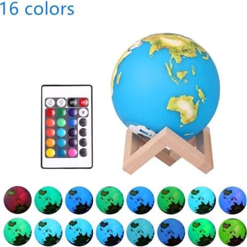 Led Lamp 3D Painted Printing Earth Pat Touch Colorful Moon Night Light 16 Color Remote Control Creative Desk Room USB Home Decor