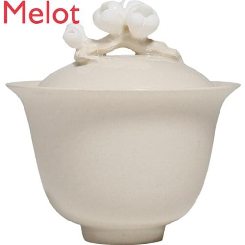 Grass and Wood Gray Creative Flower Gaiwan Retro Ceramic Tea Bowl Handmade Japanese Style