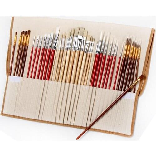 Y4 38 pcs Paint Brushes Set with Canvas Bag Case Long Wooden Handle Synthetic Hair Art Supplies for Oil Acrylic Painting Brush