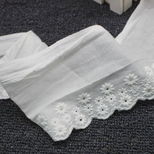 YACKALASI 15 Yds 100% Cotton Lace Eyelet Embroidered Fabrics Swiss Cotton Voile Appliqued 3D Flower Trims White 6cm