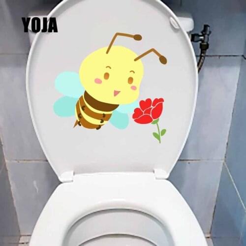 YOJA 22.3X21.8CM Funny Toilet Decal Bees Gather Nectar Pattern Wall Sticker Bedroom Home Decor T5-0845