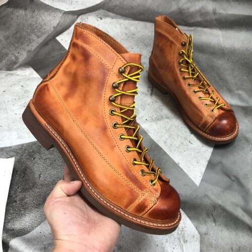 YQ2996 Avfly Full Size 35-49 Super Quality Genuine Cowhide Leather Handmade Goodyear Welted American Work Boots
