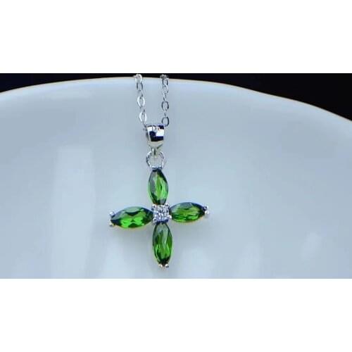 CoLife Jewelry Simple Silver Pendant for Daily Wear 100% Natural Diopside Silver Pendant 925 Silver Diopside Jewelry