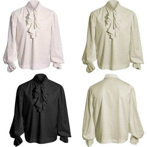 Womens Pirate Shirt Vampire Renaissance Victorian Steampunk Gothic Ruffled Medieval Halloween Costume Clothing