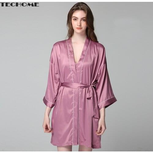 Women Hot Pajamas Plus Size Imitation Silk Nightgown Womens Summer Long Sleeve Dressing Gown Ice Silk Bathrobe Robe Bride Dress