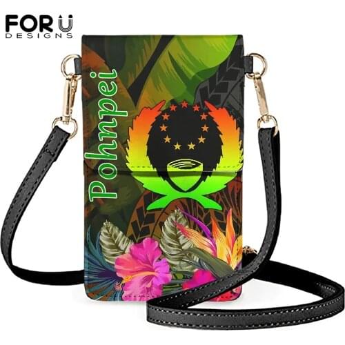 FORUDESIGNS Women Bag For Phone Pu Leather Pohnpei 3D Printed Female Coin Purse Cross Shoulder Bag Girls Phone Mini Mobile Pouch