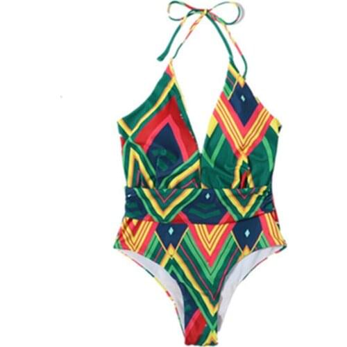 Bikini New Ladies Sexy Geometric Print One-Piece Bikini Sports Fashion Multicolor Halter Strap Beach Bañadores Muje