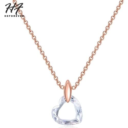 Cute Romantic Love Heart Pendant Necklaces for Women Clear Crystal AAA+Cubic Zirconia Rose Gold Color Fashion Xmas Jewelry N126