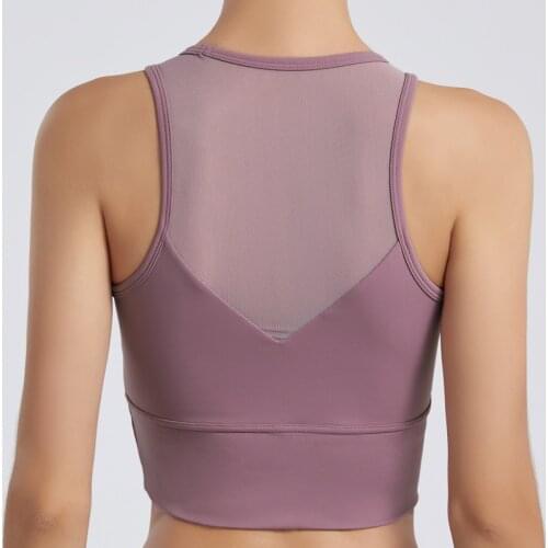 Yoga Vest Womens Sports Bra Breathable Mesh Fitness Underwear Gym Workout Running Push-Up Cross-Back Crop Bra Solid Color Top