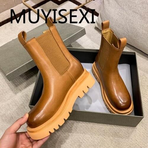 Winter preppy style keep warm breathable soft genuine leather round toe 5cm med heel lady stretch cozy ankle boots YT17 MUYISEXI