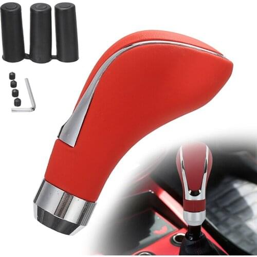 1pc Red Leather Metal Auto Car Gear Stick Shift Knob Shifter Lever With 3pcs Adapters 8 10 12mm 110x45mm DIY Moulding