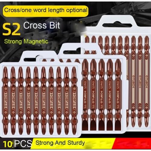 10PCS/Set Electric Screwdriver Bit Set S2 Steel Double Head Cross Screwdrivers PH2 PH3 Slotted Lengthen Magnetic Drill Bit Set