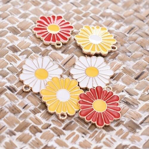 10pcs/Lot Sunflower 24mm Diy Design for Jewelry Making Earring Bracelet or Necklace Handmade Enamel Charms