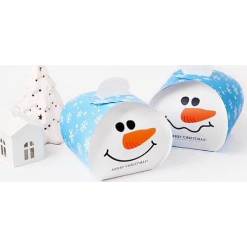 20pcs/lot Cute Blue Snowman Halloween Candy Box Christmas Printed Paper Gift Box Paper Christmas Party Decor